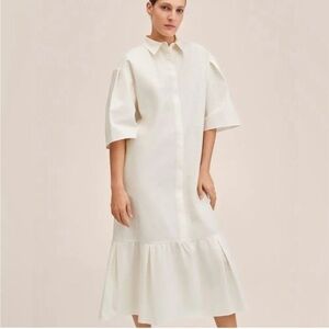 Mango Ecru cotton dress ruffle bottom BNWT